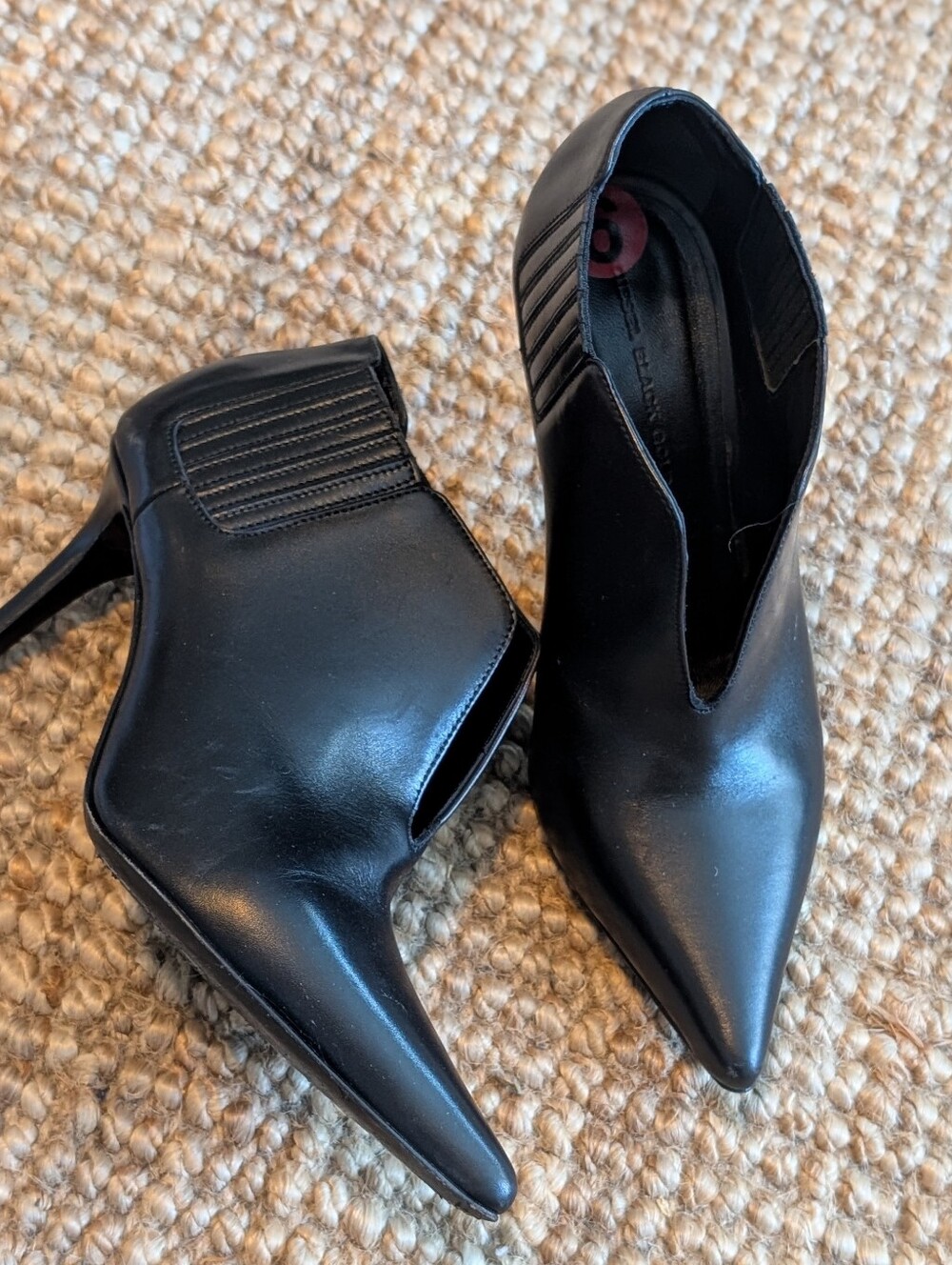 Diesel Black Gold Black Leather Pointed Toe Heeled Booties